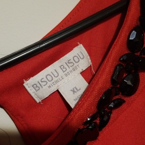 Red Peplum top with black jeweled embroidery - Picture 3 of 4